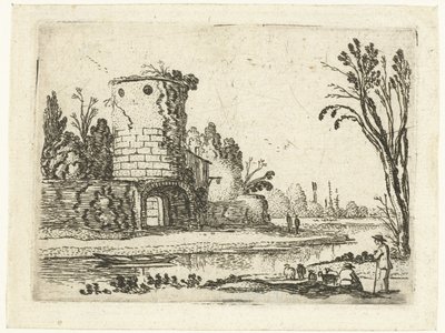 Rundetårn med låge Små landskaber (serietitel) af Esaias van de Velde