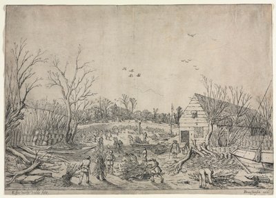 Den store oversvømmelse den 10. januar 1624 (eller reparation af det ødelagte dige ved floden Lek af Vianen, 1624) af Esaias van de Velde
