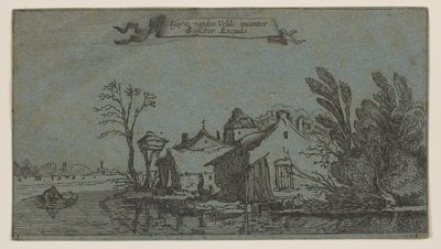 Gård til højre for en flod af Esaias van den Velde I