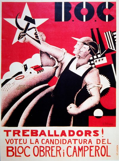 Valgplakat for Bloc Obrer i Camperol (BLOC) ca. 1935 af Estenka Estenka