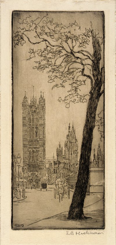 London-scene med kirke af Esther Blaikie MacKinnon