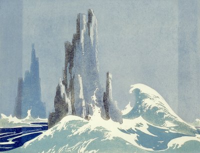Cathedral Rocks, Tasmanien, 1939 (linosnit) af Ethleen Palmer