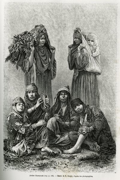 Araberne Ghawarineh, nomader fra Dødehavsbassinet. Indgravering af E.Ronjat, for at illustrere historien om Syrien i dag, af M.Lortet, dekan ved Det Medicinske Fakultet i Lyon, med ansvar for en videnskabelig mission af Ministeriet for Offentlig Undervisni af Etienne Antoine Eugene Ronjat