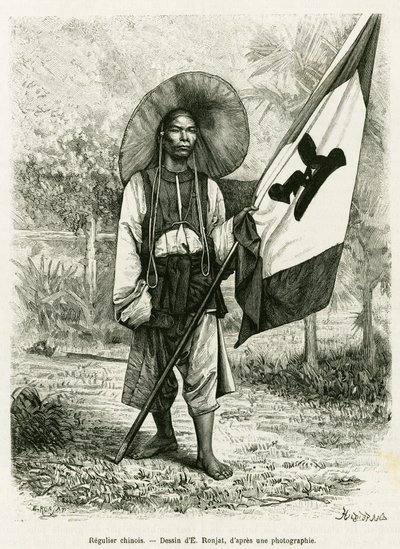kinesisk styre. Gravering af E.Ronjat, efter et fotografi, for at illustrere historien Trente mois au Tonkin i 1884, af Doctor Hocquard, i le tour du monde 1889, instrueret af Edouard Charton (1807-1890), Hachette, Paris. af Etienne Antoine Eugene Ronjat