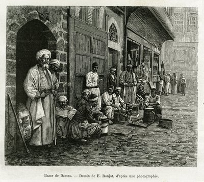 Damaskus basar. Indgravering af E.Ronjat, for at illustrere historien La Syria d