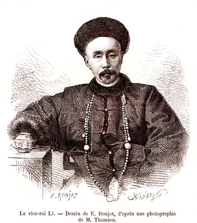 Li Hongzang, vicekonge af Zhili, ved Kinas kejserlige domstol. 1873 (gravering) af Etienne Antoine Eugene Ronjat
