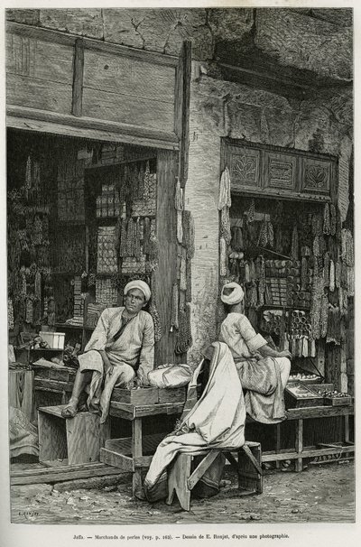 Perlehandlere i Jaffa (Israel). Indgravering af E.Ronjat til illustration af La Syria d