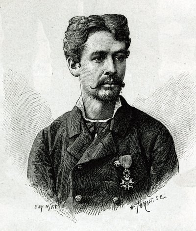 Portræt af doktor Tautain, under ekspeditionen til Afrika 1879-1882, under kommando af Gallieni. Gravering af E. Ronjat, fra et fotografi, for at illustrere historien "Exploration du Haut Niger (Haut Niger)" (nuværende Mali) af kommandør Joseph Gallien af Etienne Antoine Eugene Ronjat