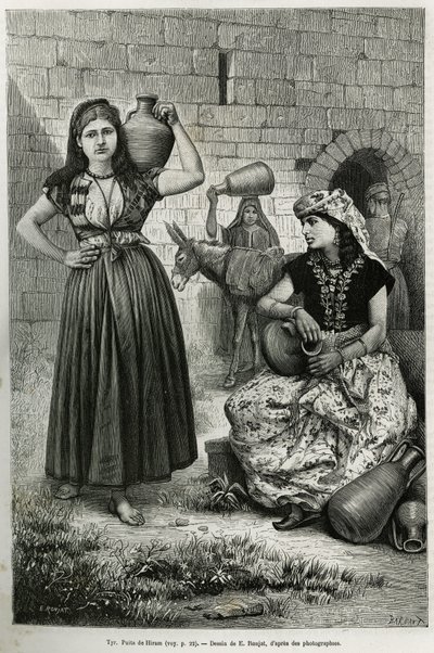 Kvinder, der bærer kander, nær Hirams brønd i Tyrus. Indgravering af E.Ronjat, for at illustrere historien La Syria d