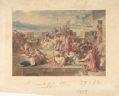Priam og hans familie sørger over Hectors død, n.d.. af Etienne Barthelemy Garnier