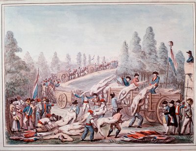 Transport af lig under revolutionen (Akvarel, ca. 1790) af Etienne Bericourt