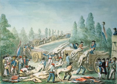 Transport af lig under revolutionen, ca. 1790 (pen og blæk og gouache på papir) af Etienne Bericourt