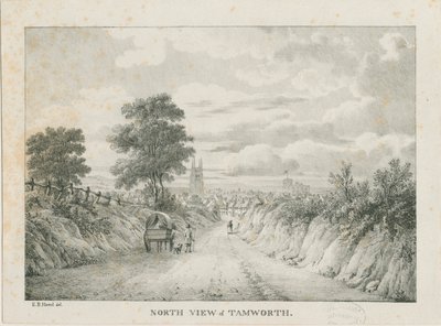 Tamworth - Fjernsyn fra nord: litografi, nd [1796-1865] af Etienne Bruno Hamel