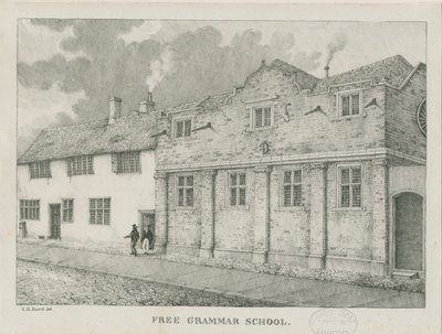 Tamworth - Guy "s Almshouses: sepia drawing, 1838dani af Etienne Bruno Hamel