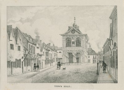 Tamworth - Rådhuset: litografi, nd [1796-1865] af Etienne Bruno Hamel