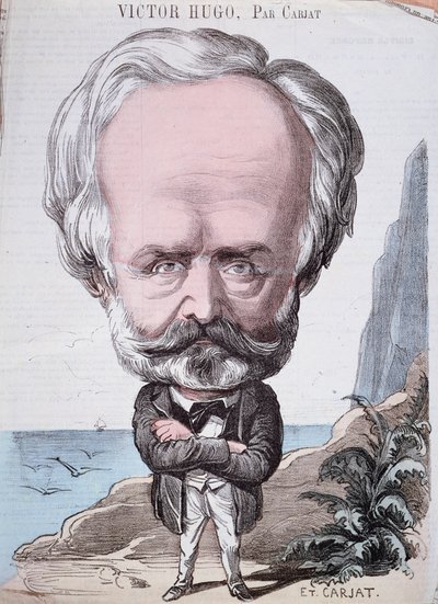Victor Hugo (1802-85) på Jersey rock, 1867 (farvegravering) af Etienne Carjat