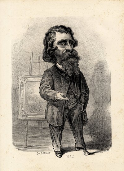 flyvende blad - Illustration af Etienne Carjat (1826-1906): Kunst - Malere kunstnere, Diaz Narcisse Diaz de la Pena (1807-1876) af Etienne Carjat