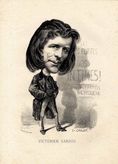 flyvende blad - Illustration af Etienne Carjat (1826-1906): Litteratur - victoriansk Sardou (1831-1908) af Etienne Carjat