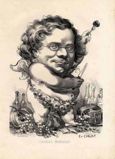 flyvende blad - Illustration af Etienne Carjat (1826-1906): Obeite, Foie gras - Monselet Charles (1825-1888) af Etienne Carjat