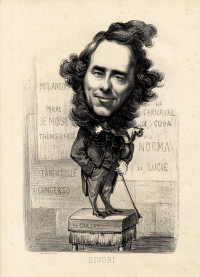 flyvende blad - Illustration af Etienne Carjat (1826-1906): Sivori Camille Camillo (1815-1894) af Etienne Carjat