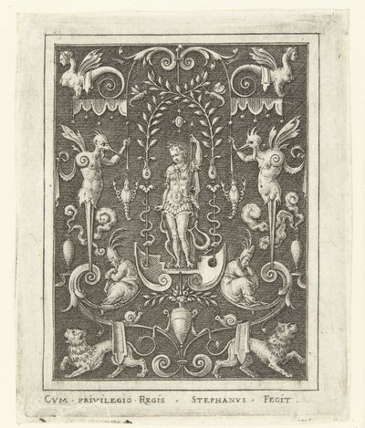 Apollo Overfladedekorationer med gudefigurer i en ramme af grotesker (senere version) (serietitel) af Etienne Delaune