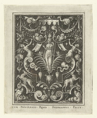 Bellona Overfladedekorationer med gudefigurer i en ramme af grotesker (senere version) (serietitel) af Etienne Delaune