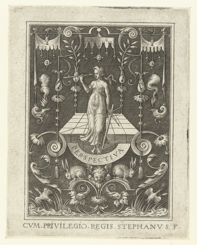 Perspektiv PERSPEKTIV (serietitel) Fire liberale kunster, perspektivet og arkitekturen, repræsenteret af kvinder (senere version) (serietitel) af Etienne Delaune