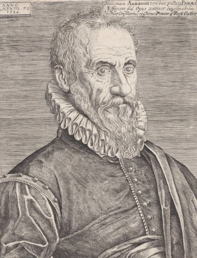 Portræt af Ambroise Paré, kongens kirurg, 1582. af Etienne Delaune