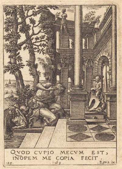 Narcissus ved springvandet af Etienne Delaune after Rosso Fiorentino
