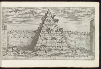 Cestius-pyramiden i Rom Bouwwerken uit de oudheid (serietitel) Resterne af det antikke Rom indsamlet og fotograferet i perspektiv af Stefano Du Perac Parisino (serietitel om objekt) af Etienne Duperac