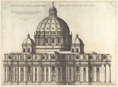 The Roman Mirror of Magnificence: Elevation, der viser det ydre af Saint Peters Basili..., 1558-61. af Etienne Duperac