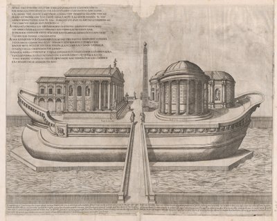 Mirror of Roman Magnificence: Temples on the Isle of Tiber, 1582., 1582. af Etienne Duperac