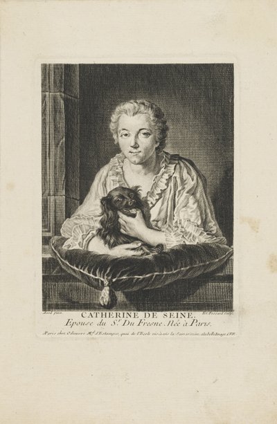 Portræt af skuespillerinden Madame Quinault-Dufresne 1705-1767, ca. 1750. af Etienne Fessard