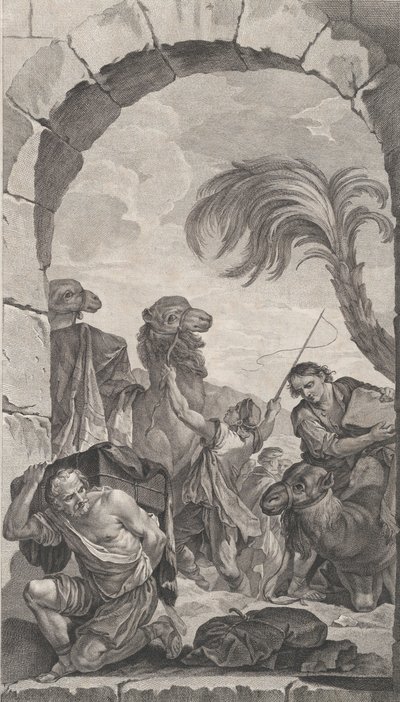 The Chapel of the Foundlings in Paris: The Suite of the Magi: Kameldrivere og bærere..., 1756. af Etienne Fessard