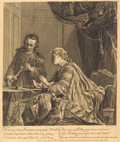 Lady Sealing a Letter (Woman Sealing a Letter) af Etienne Fessard after Jean Siméon Chardin