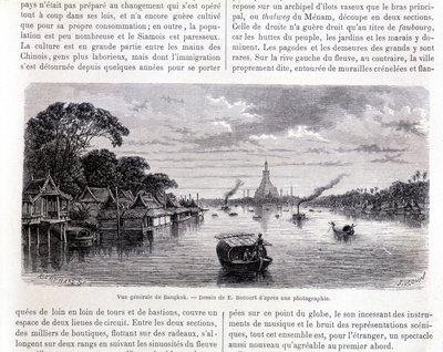Generel udsigt over Bangkok. Tegning af E. Bocourt. af Etienne Gabriel Bocourt