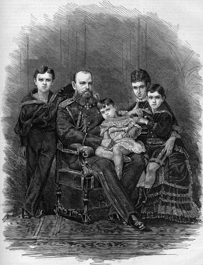 Portræt af den russiske kejserfamilie i 1881: Zar Alexander III (1845-1894) og Mary Feodorovna (eller Fiodorovna eller Fedorovna) (Mary Sophie Dagmar af Etienne Gabriel Bocourt