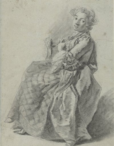 Studie af en siddende ung kvinde, til venstre af Etienne Jeaurat (attributed to)