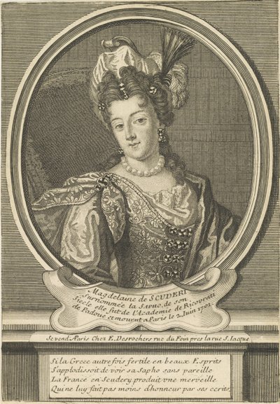 Portræt af Madeleine de Scudéry 1607-1701, ca. 1710. af Etienne Jehandier Desrochers