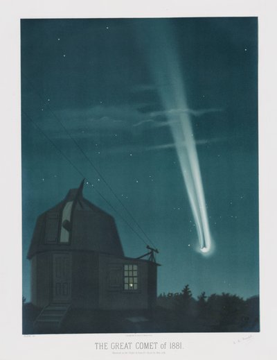 The Great Comet of 1881, observeret natten mellem den 25. og 26. juni kl. 1.30, fra The Trouvelot Astronomical Drawings 1881, pub. 1881 (farvelitografi) af Étienne Léopold Trouvelot