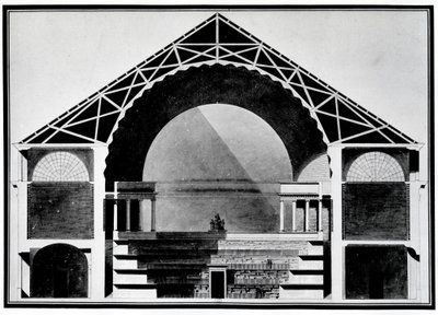 Bibliotheque Royale de France, tværsnitstegning af bygningen. Arkitektur af Etienne Louis Boullee (Etienne-Louis Boullee), fransk arkitekt (1728-1799). af Etienne Louis Boullee