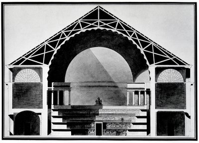 Design til Bibliotheque Royale de France (litho) af Etienne Louis Boullee