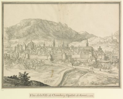 Byen Chambery  Savoyens hovedstad: Veüe de la Ville de Chambéry Savoyens hovedstad i 1618 af Etienne Martellange