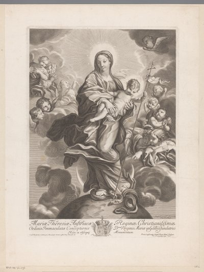 Mary med barn på kloden af Etienne Picart