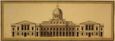Design til U.S. Capitol, 1793 (blæk, vask og akvarel på papir) af Etienne Sulpice Hallet