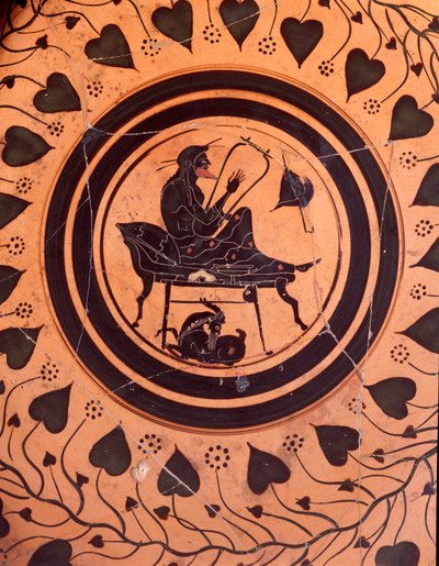 En lyrespiller - Sort figur af en keramikvase fra Falerii Veteres, 6. århundrede f.Kr. af Etruscan