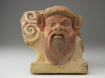 Antefix in the Shape of a Satyrs Head, midten af det 5. århundrede (terracotta med pigment) af Etruscan