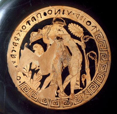 Etruskisk oldtid: detalje af en kylix, der repræsenterer Dionysos og Ariane. Fra Falerii Veteres (Civita Castellana) 6. århundrede f.Kr. Rom, Nationalmuseet for Villa Giulia af Etruscan