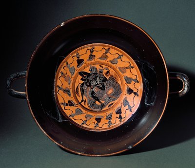 Antik etruskisk: terracotta kop, der repræsenterer kampen mellem Hercules og marinemonsteret Triton. Fra Tarquinia. 550 f.Kr. Tarquinia, Museo Archeologico af Etruscan