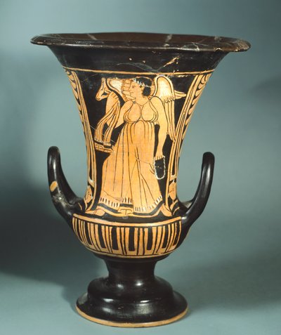 Calyx-krater (stor vase) af Berkeley Painter, der viser en bevinget ånd. Keramik med rød figur. Etruskisk civilisation, 4. århundrede f.Kr. af Etruscan